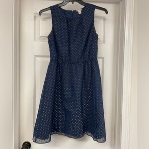 J Crew Navy Blue With Gold Dots Dress
